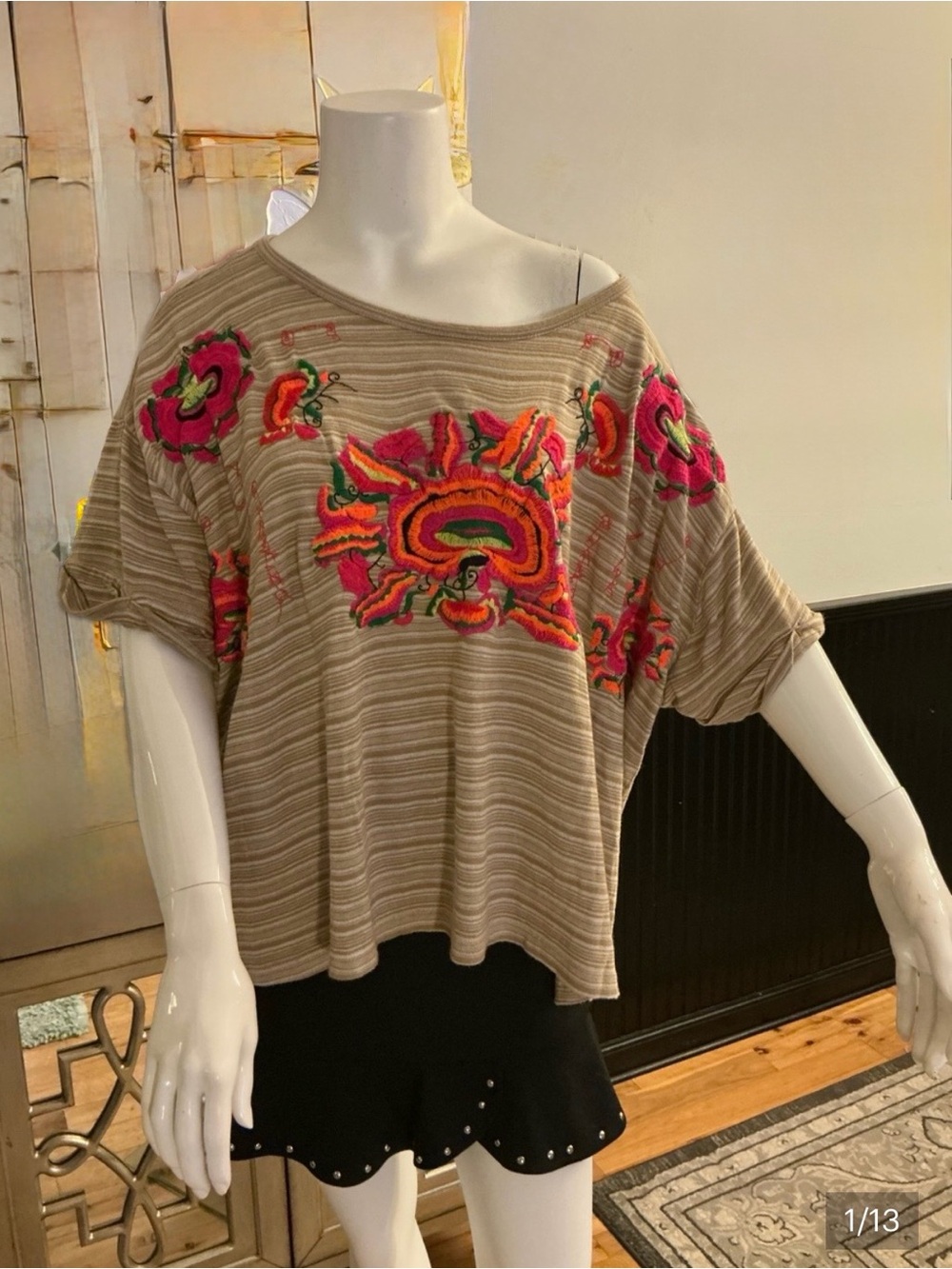 Free People Flowy Off Shoulder Floral Embroidered Top Boho Festival Beachy MED
